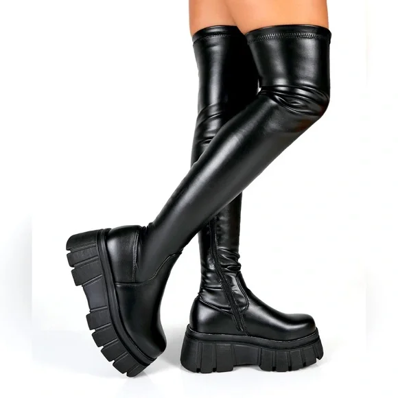 Letar Black Stretch Boots - Picture 1 of 13